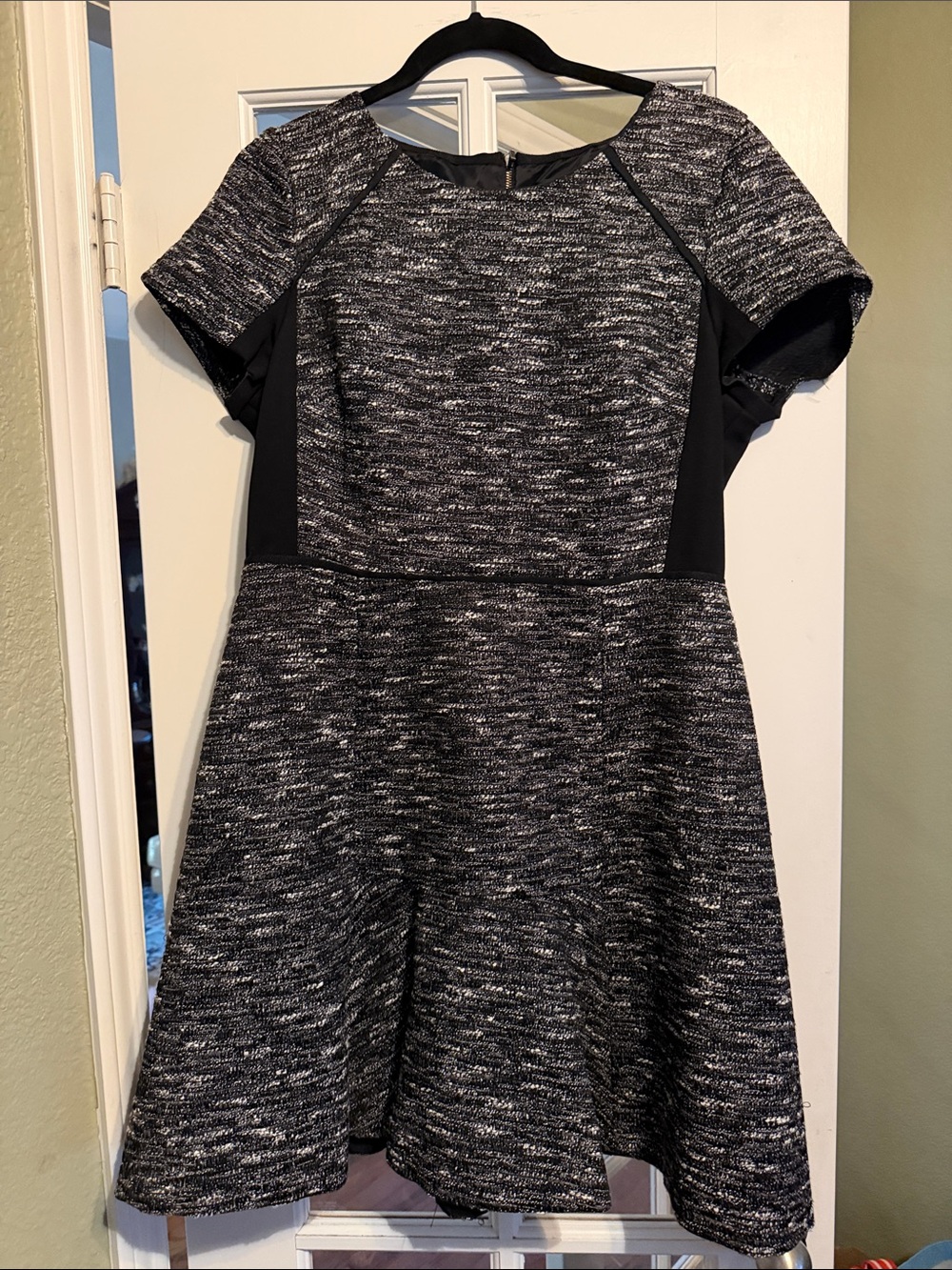 J. Crew Black and Gray Tweed Fit-and-Flare Mini Dress